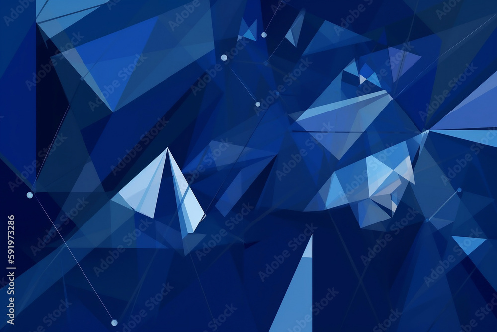 Fototapeta premium Dark Blue Geometric Background with Triangles and Diagonal Lines - Abstract Connection Communication Design - AI-Generated