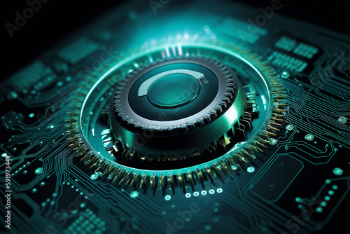 Hi-Tech Gear Wheel on Circuit Board Illustration for Engineering, Digital Business, and Teamwork Concepts - AI-Generated 