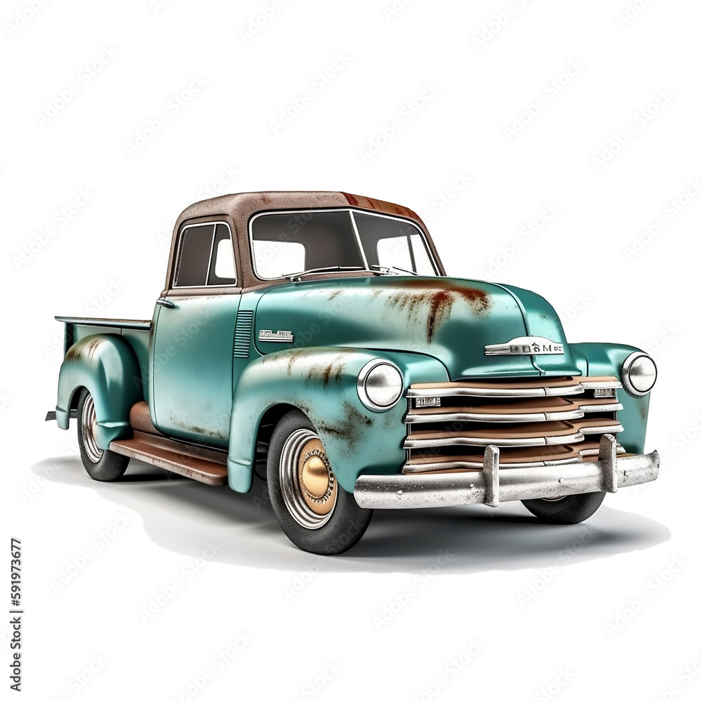 A retro car in the style of the late 50s Illustration transparent background.