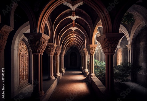 arches of the monastery. Generative AI