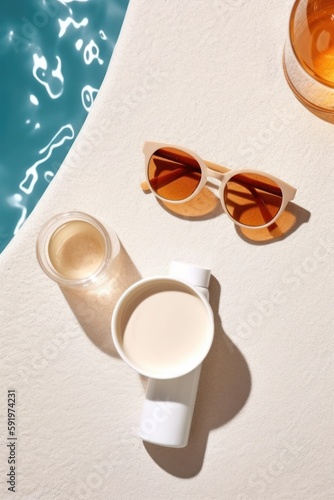 Wallpaper Mural Sunscreen product ads template, mockup on water or swimming pool background. skincare healthcare concept Torontodigital.ca