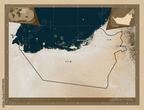 Abu Dhabi, United Arab Emirates. Low-res satellite. Labelled points of cities photo