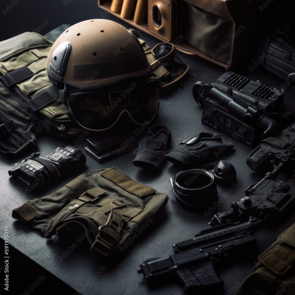 Fototapeta premium Military equipment special force gear background
