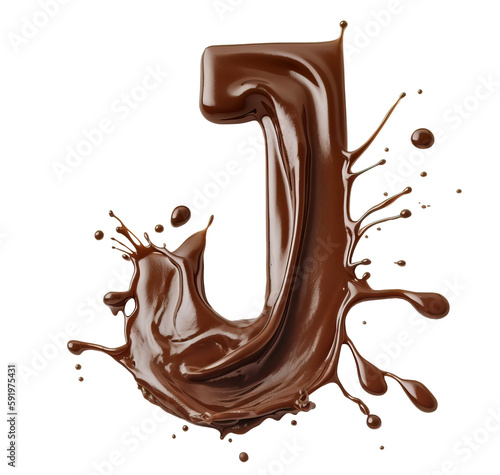 Melted letter J made with chocolate isolated on white, top view. Generative AI realistic illustration