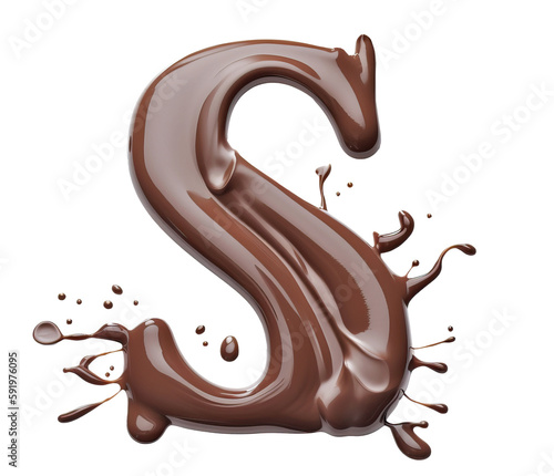 Letter S made with melted chocolate, top view cutout. Generative AI realistic illustration