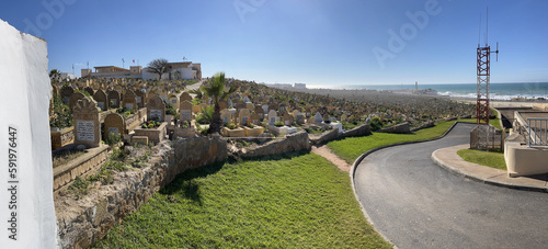 Rabat, Morocco, Africa: thousands of tombstones in an old muslim cemetery facing the Atlantic Ocean, between the old Kasbah of the Udayas and the entrance of the medina quarter