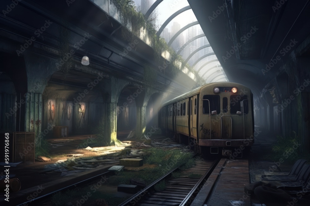 Obraz premium Old Metro Station Game Art Wallpaper Background