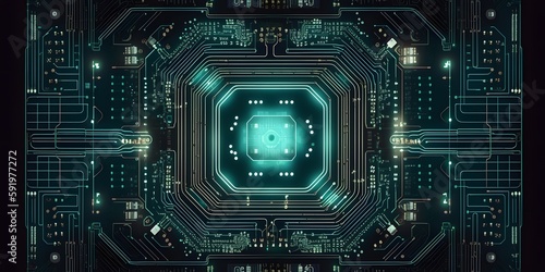Central Computer Processors CPU concept. Motherboard Circuit board digital chip. Tech science background. Quantum processor. Generative ai