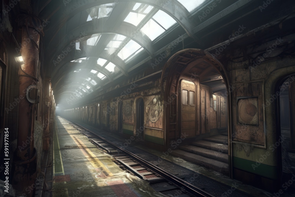 Fototapeta premium Old Metro Station Game Art Wallpaper Background