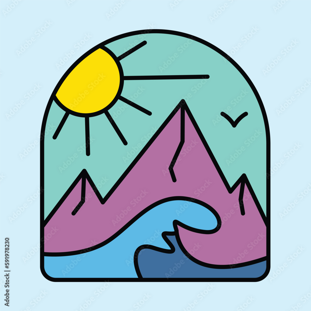 Mountains and wave graphic illustration vector art t-shirt design Mountains and wave graphic illustration vector art t-shirt design