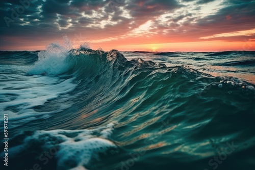 sunset over the ocean created with Generative AI technology