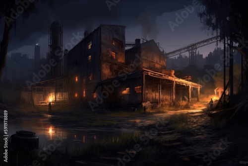 Old Factory at Night Game Art Wallpaper Background