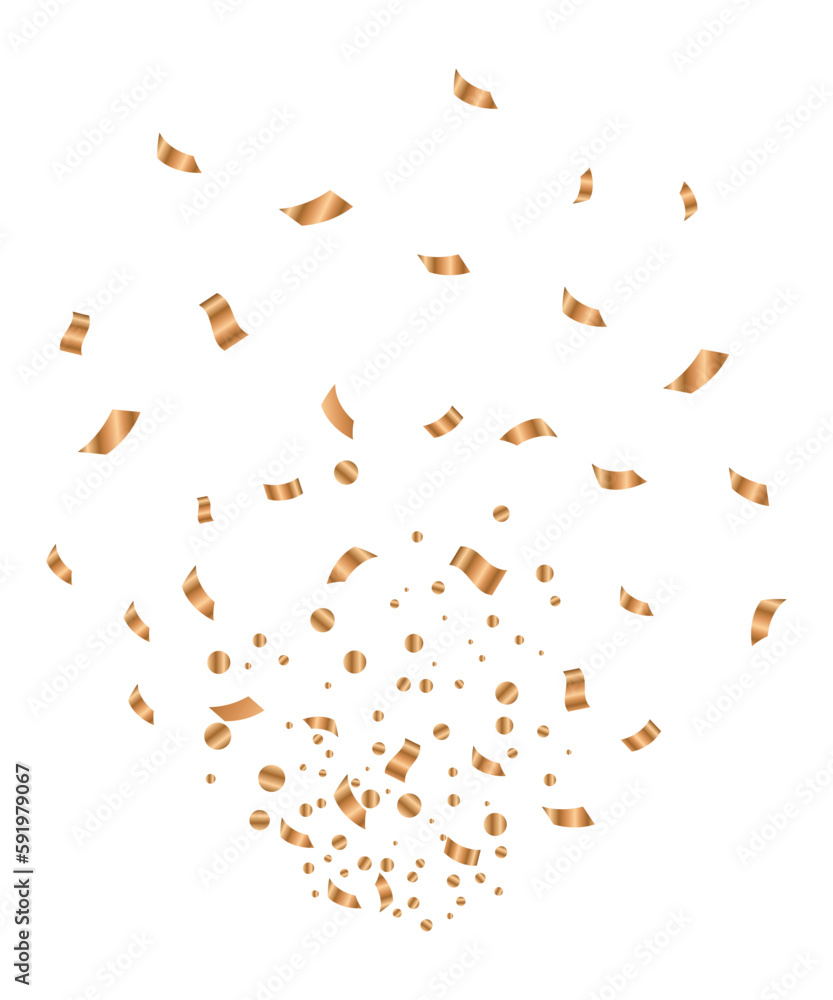 Fototapeta premium Party poppers with spraying confetti and streamer. Golden festive decoration element of paper and tinsel isolated on white background. Vector holiday event attribute