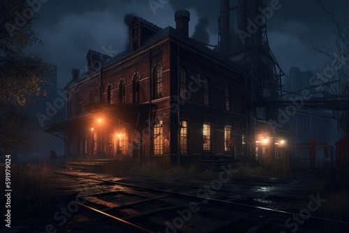 Old Factory at Night Game Art Wallpaper Background
