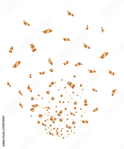 Party poppers with spraying confetti and streamer. Golden festive decoration element of paper and tinsel isolated on white background. Vector holiday event attribute