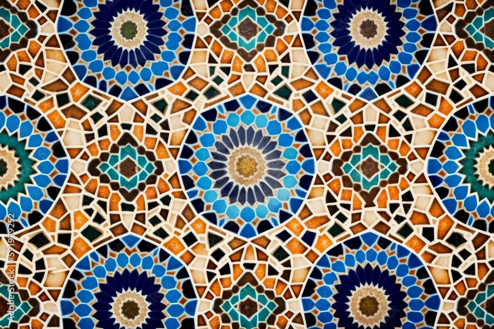 Traditional decorative color portuguese set of seamless patterns. The tile is azulejo. Geometric patterns and backgrounds for your design, Generative AI