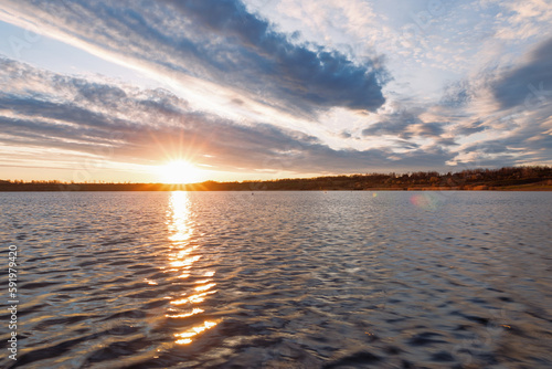 Sonnenuntergang am Concordiasee im nördlichen Harzvorland