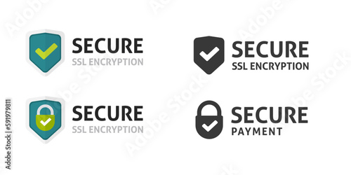 Secure ssl payment tick lock icon vector label badge check mark, https security shield black white simple pictogram graphic, protected encryption technology image clipart