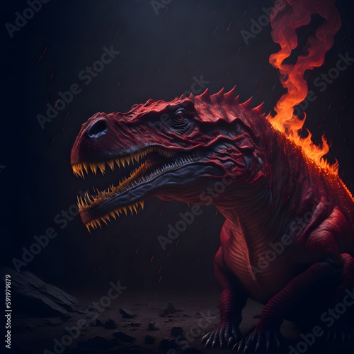 red dinosaur engulfed in flames © Giuseppe