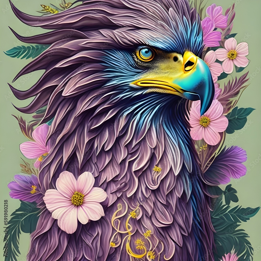 Obraz premium Wonderful eagle with flowers