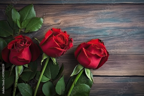 Red roses with wooden background