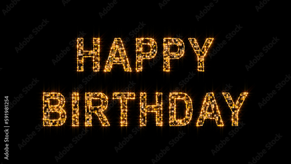 golden happy birthday text shiny and glittering on black background, 4k typography, party and celebration golden happy birthday text shiny and glittering on black background, 4k typography, party and celebration