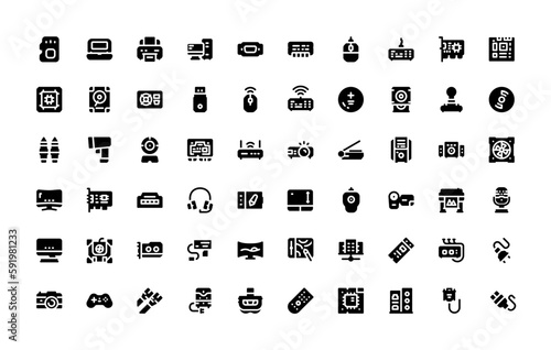 computer component, hardware, device, technology vector icon set solid style. perfect use for logo, presentation, website, and more. simple modern icon set design glyph style