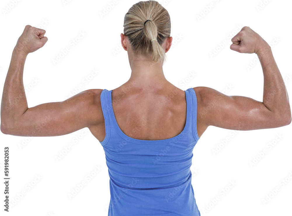 Rear view of woman flexing muscles Rear view of woman flexing muscles