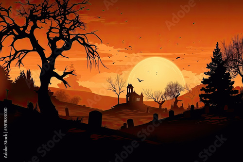 halloween background with castle created with Generative AI technology