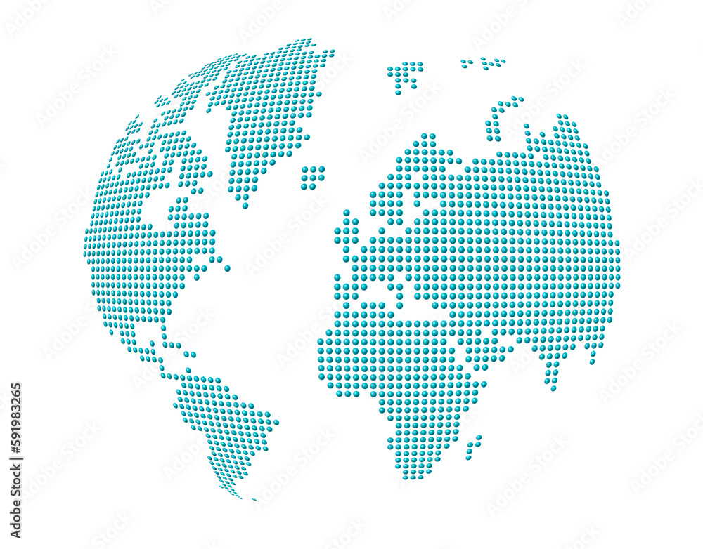 Fototapeta premium Globe, world map made of blue dots. Isolated on transparent background