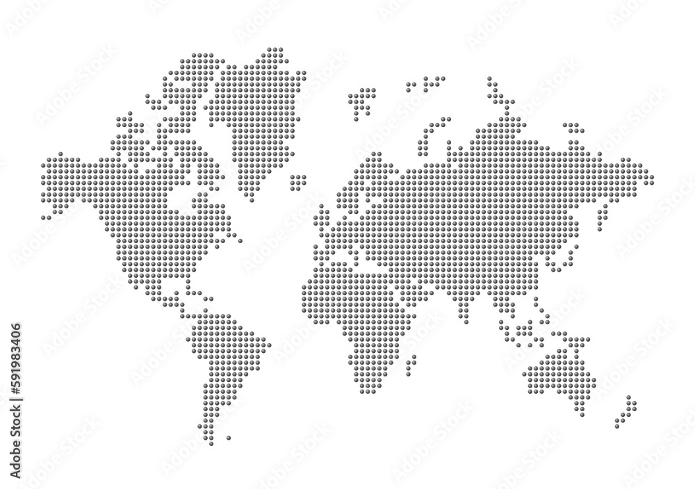 World map made of grey dots. Isolated on transparent background