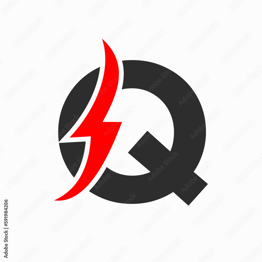 Initial Electric Logo on Letter Q Concept With Power Icon, Volt Thunder Symbol Initial Electric Logo on Letter Q Concept With Power Icon, Volt Thunder Symbol