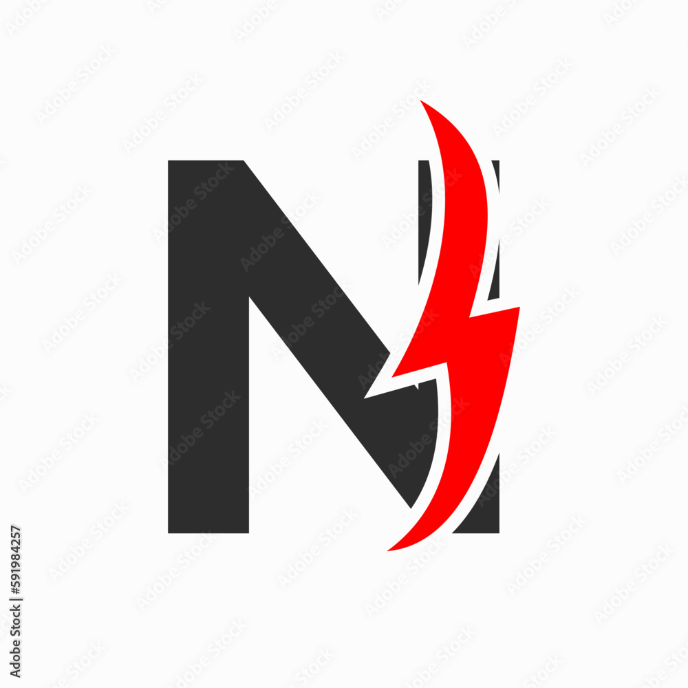 Initial Electric Logo on Letter N Concept With Power Icon, Volt Thunder Symbol Initial Electric Logo on Letter N Concept With Power Icon, Volt Thunder Symbol
