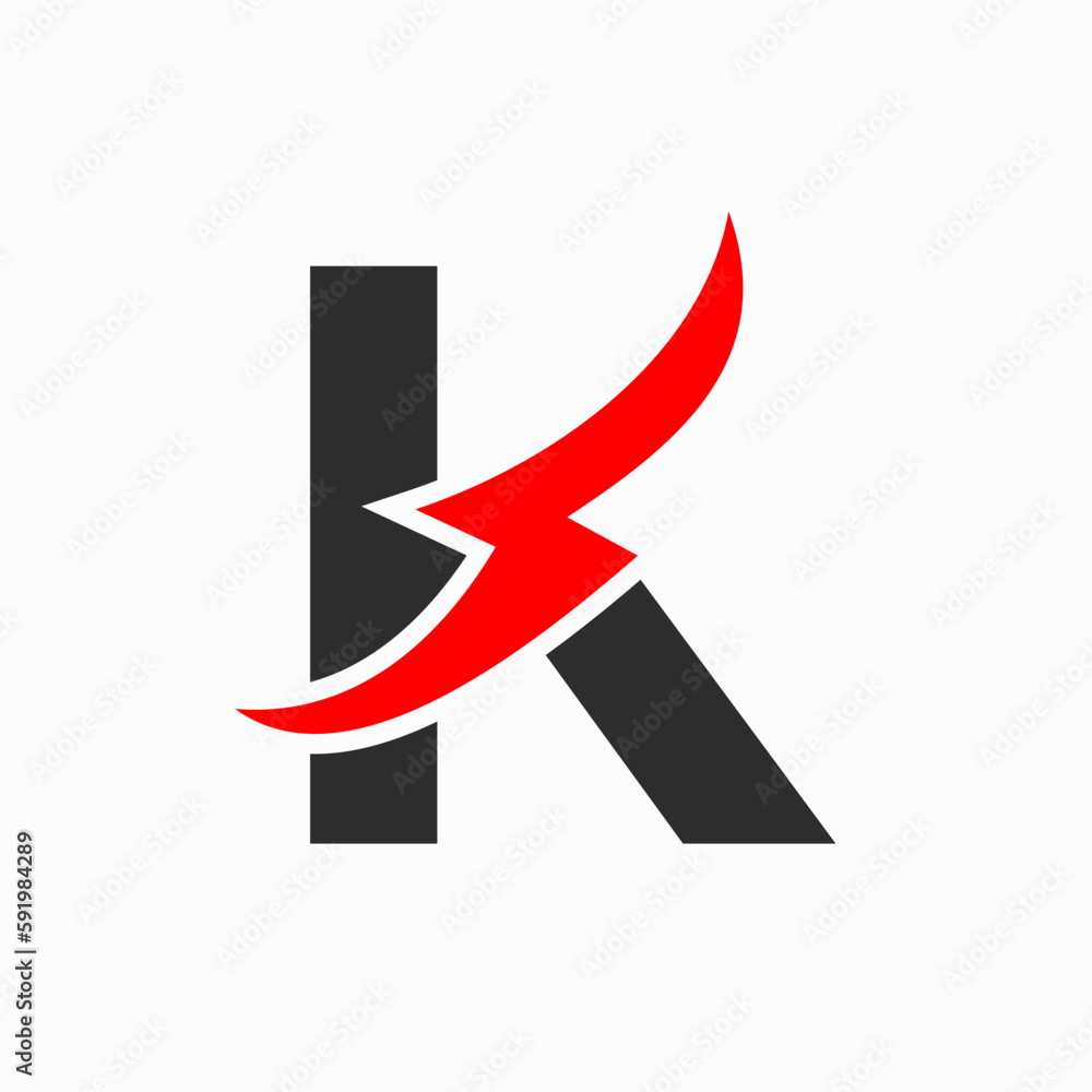 Initial Electric Logo on Letter K Concept With Power Icon, Volt Thunder Symbol Initial Electric Logo on Letter K Concept With Power Icon, Volt Thunder Symbol