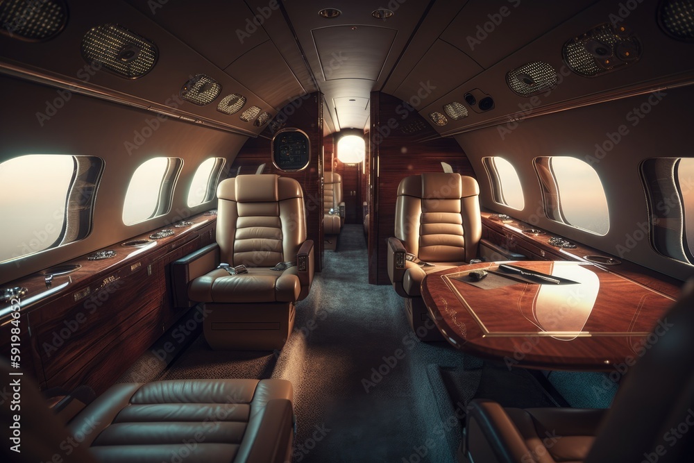 Private jet interior. luxurious corporate plane inside design generative ai Private jet interior. luxurious corporate plane inside design generative ai