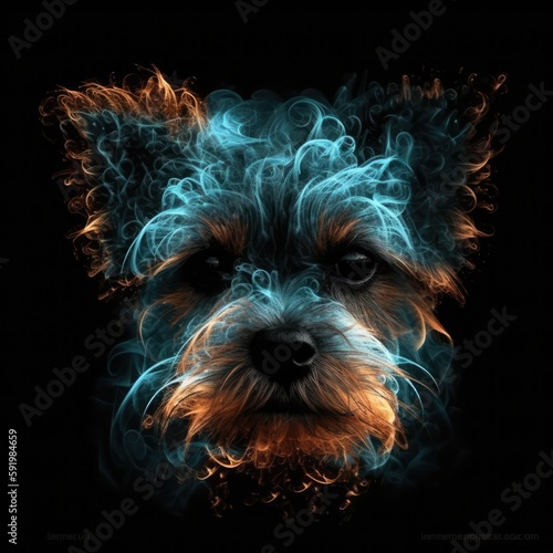 Cute Baby Dog Face Shape In Fire On Black Background. Generative AI
