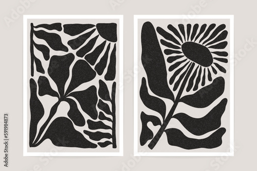 Minimal flower poster. Abstract floral naive art print Matisse inspired, doodle organic botanical element. Vector design