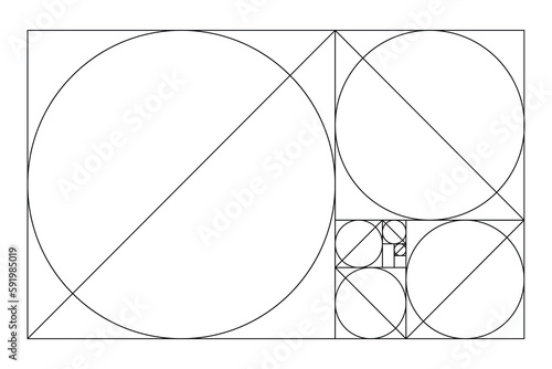 Golden ratio geometric concept set. Divine proportion collection. Geometric shapes with ideal section composition icons. Geometry harmony and balance vector illustration