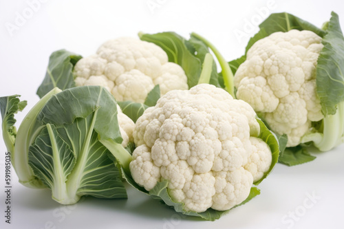 Cauliflower, multiple cauliflower on a white background, generative ai, Fresh tasty vegetables, Fresh ingredients, cooking ingredients