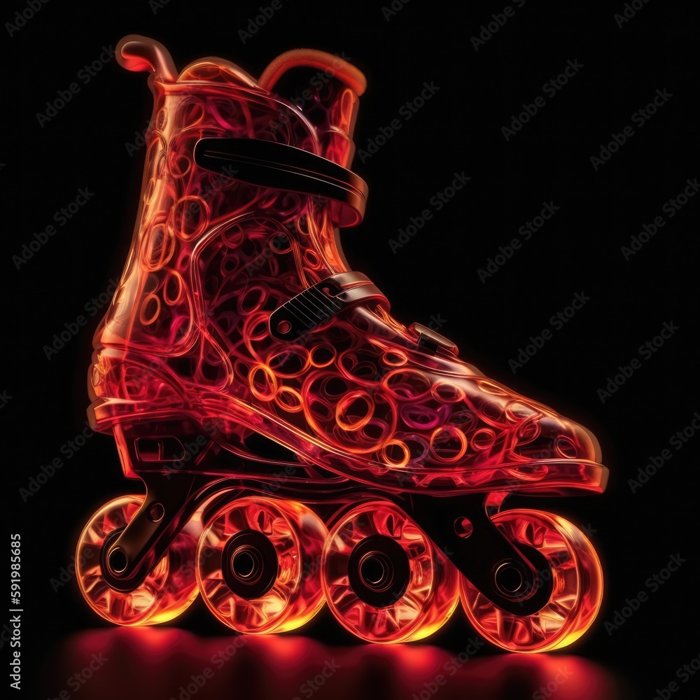 Rollerblades Shape In Red Fire On Black Background. Generative AI