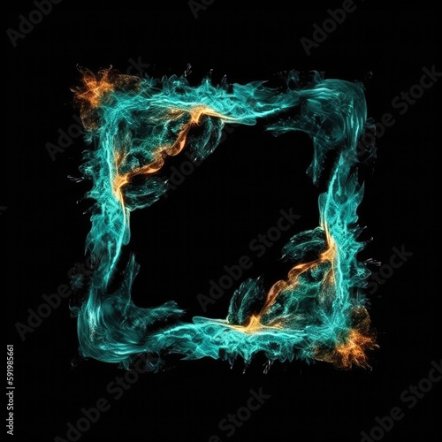 Picture Frame Shape In Fire On Black Background. Generative AI photo