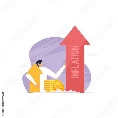 Inflation Economic Indexes, Decline of Purchasing power over time, Price of goods and services rise illustration