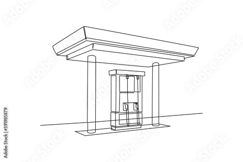 Single one line drawing Gas fuel station. Gas station concept. Continuous line draw design graphic vector illustration.