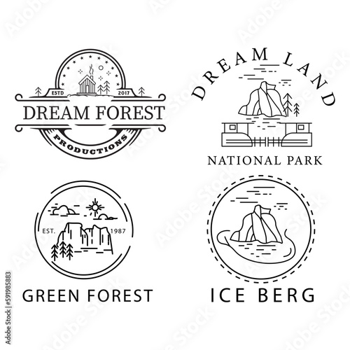hill forest emblem logo vector sticker set