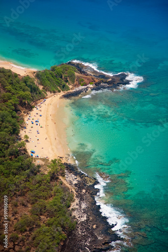 Aerial of Little Beach or Pu'u Ola'i (clothing optional beach); Makena, Maui, Hawaii, United States of America