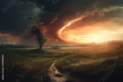 tornado in the landscape created with Generative AI technology