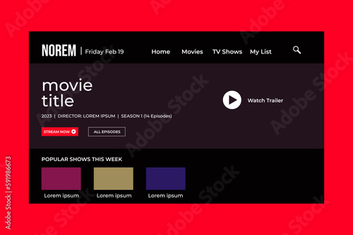 Movie player app on Laptop screen. Netflix. UI. UX. User interface user experience. Youtube