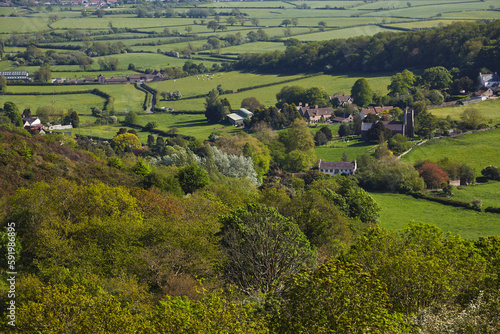 View across the countryside from the slopes of Crook Peak, Mendip Hills, Somerset, Great Britain; Somerset, England photo