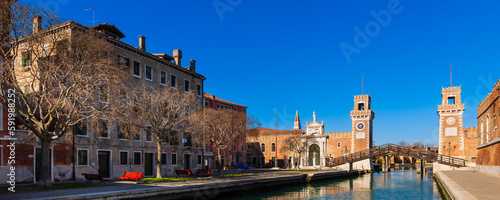 Main entrance (Porta Magna) to the Venetian Arsenal (medieval shipyards and armories) in the Castello District; Venice, Italy photo