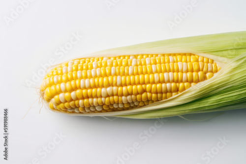 Sweetcorn, corn, corn on the cob on a white background, isolated, generative ai, Fresh tasty vegetables, Fresh ingredients, cooking ingredients